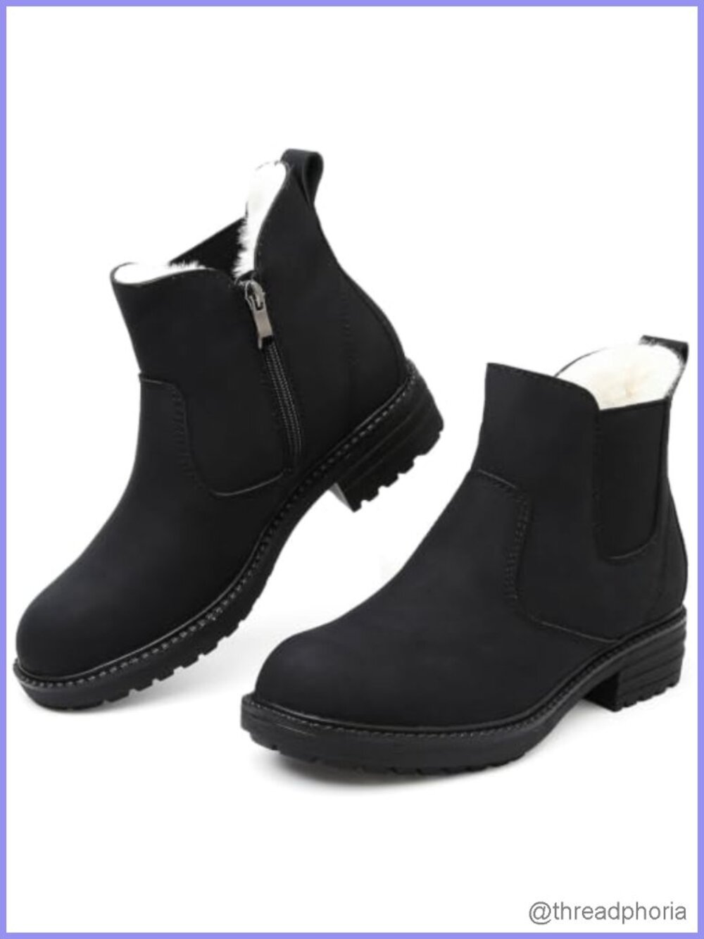 Faux Fur Lined Chelsea Ankle Boots Side Zip Low Heel Winter